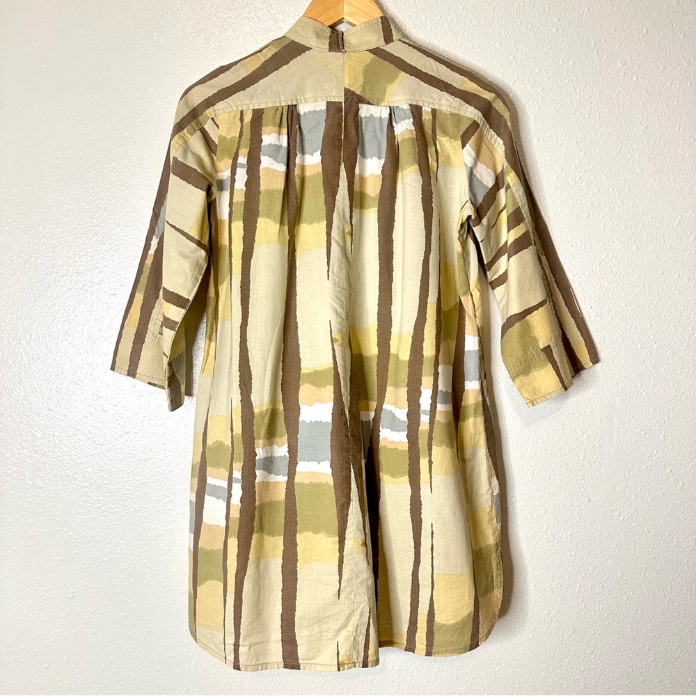 Vintage 60s MCM Geometric Watercolor Print Ultrasoft Poplin Artist Tunic Blouse - Picture 2 of 10